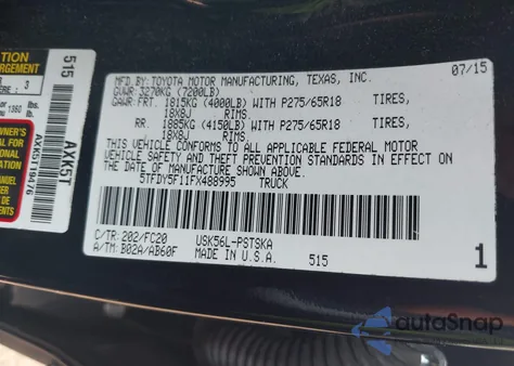 2015 Toyota Tundra Sr5 5.7L V8 from USA, damaged, VIN 5TFDY5F11FX488995